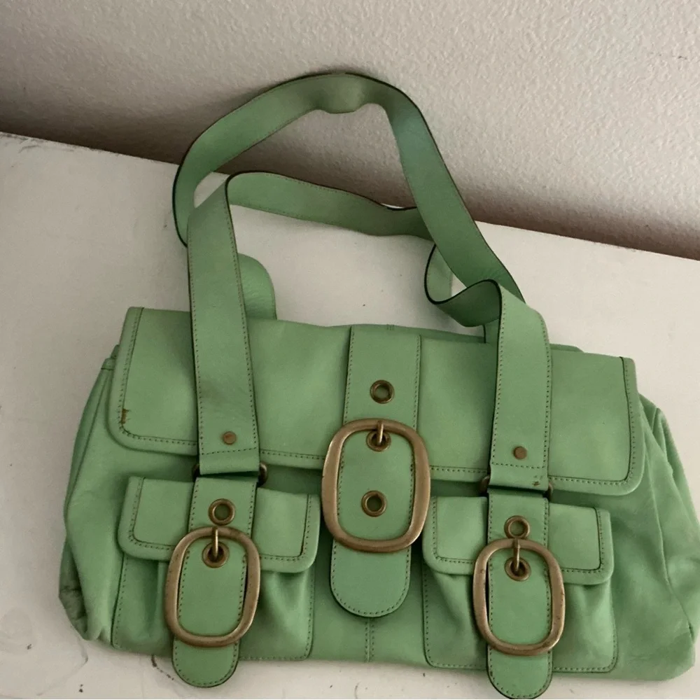 Banana Republic Mint Green Shoulder Bag with Gold Buckles